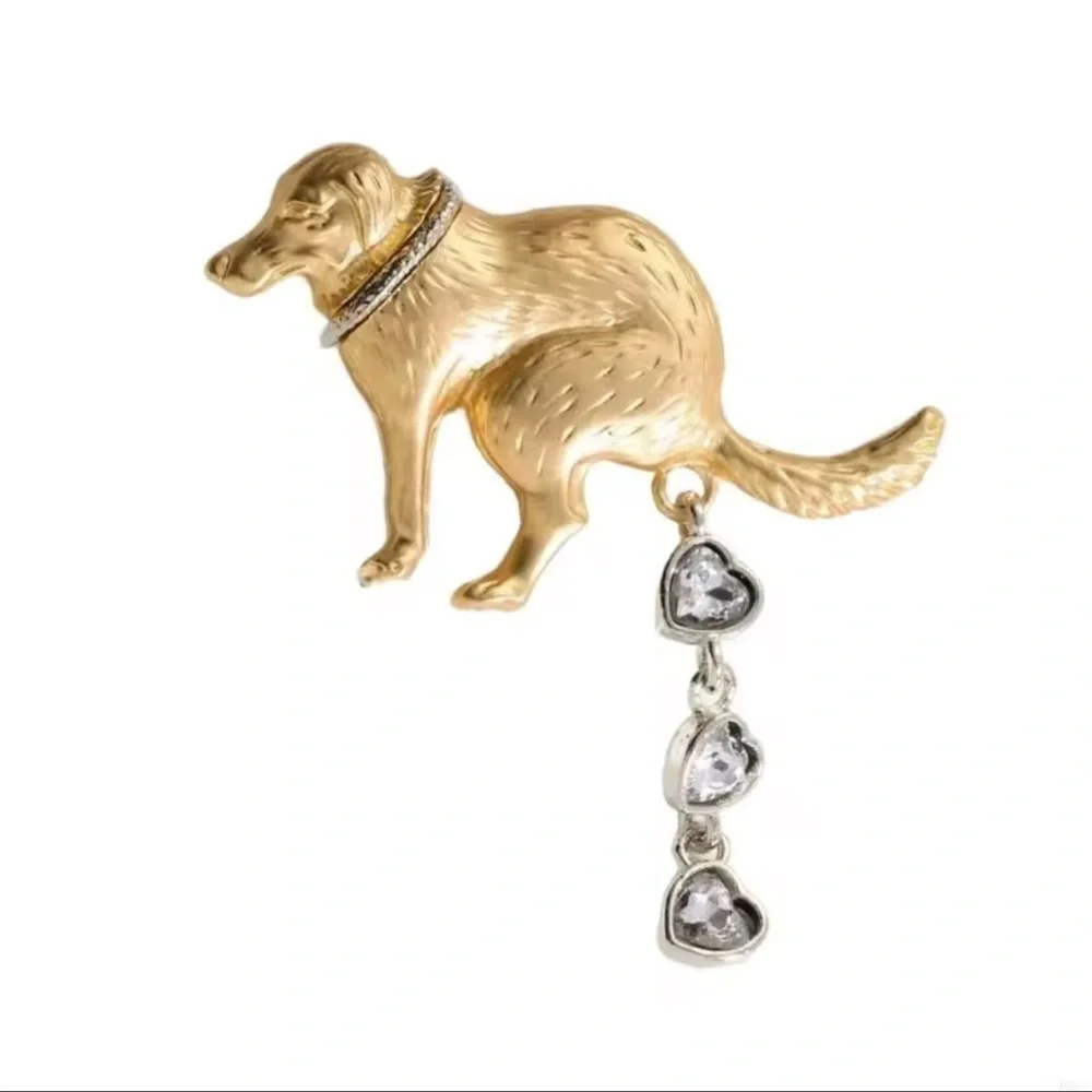 Pooping Gold Dog Brooch - Picture 3 of 14